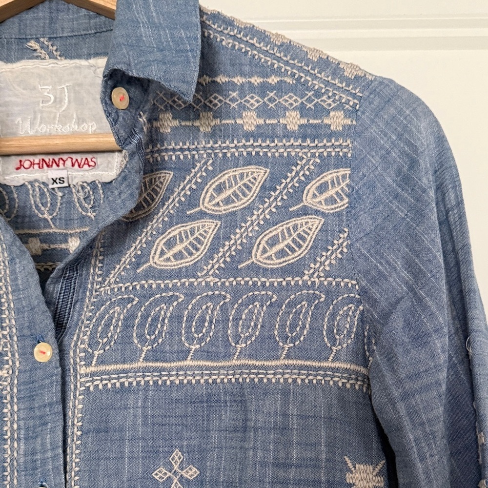 Johnny Was Denim Blue Embroidered Shirt - Picture 6 of 8
